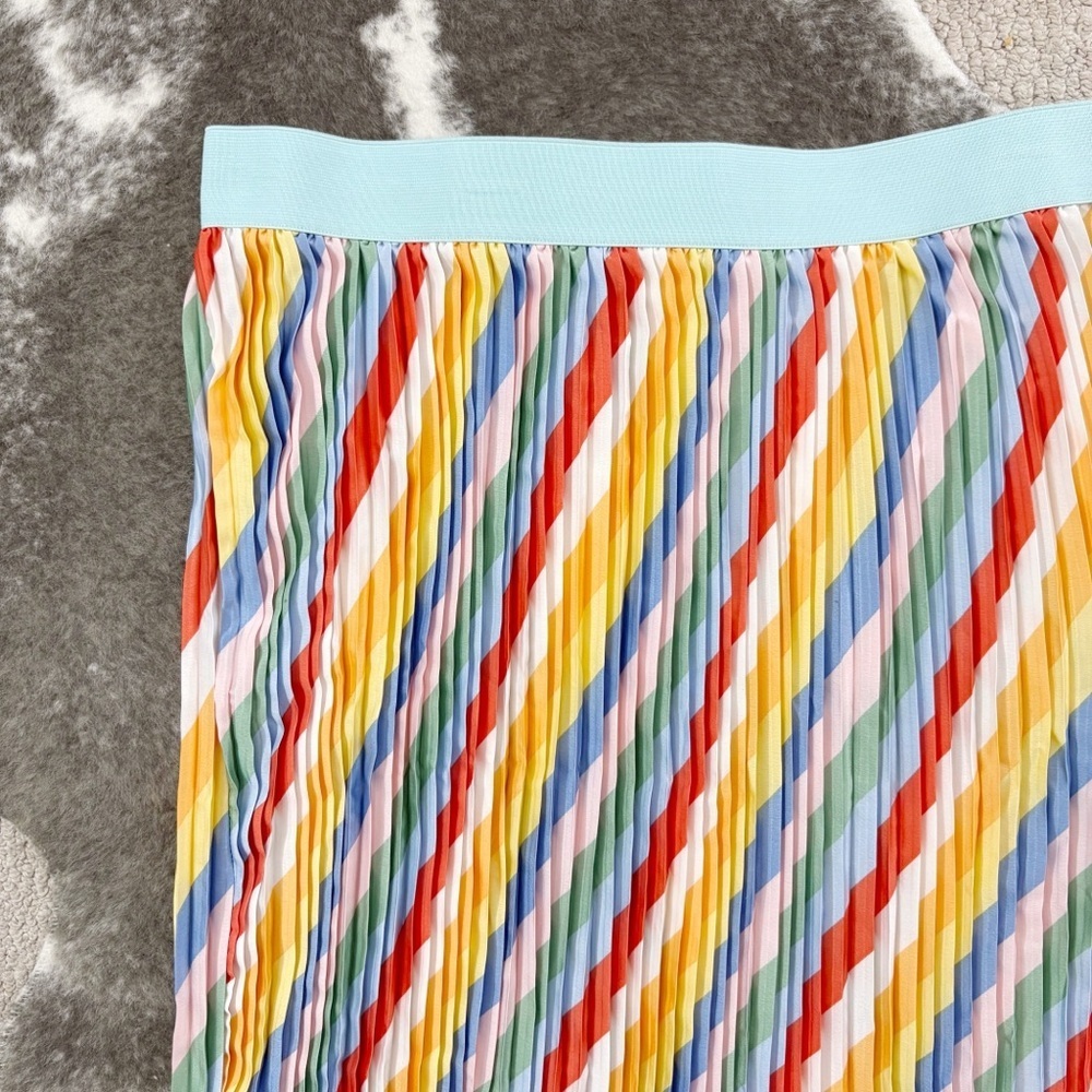 LuLaRoe Lola Rainbow Colorful Striped Pleated Skirt 2XL - Picture 3 of 10